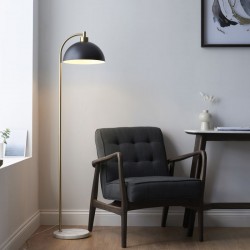 Buchanan - Antique Brass & Marble Floor Lamp with Black Shade Buchanan - Antique Brass & Marble Floor Lamp with Black Shade