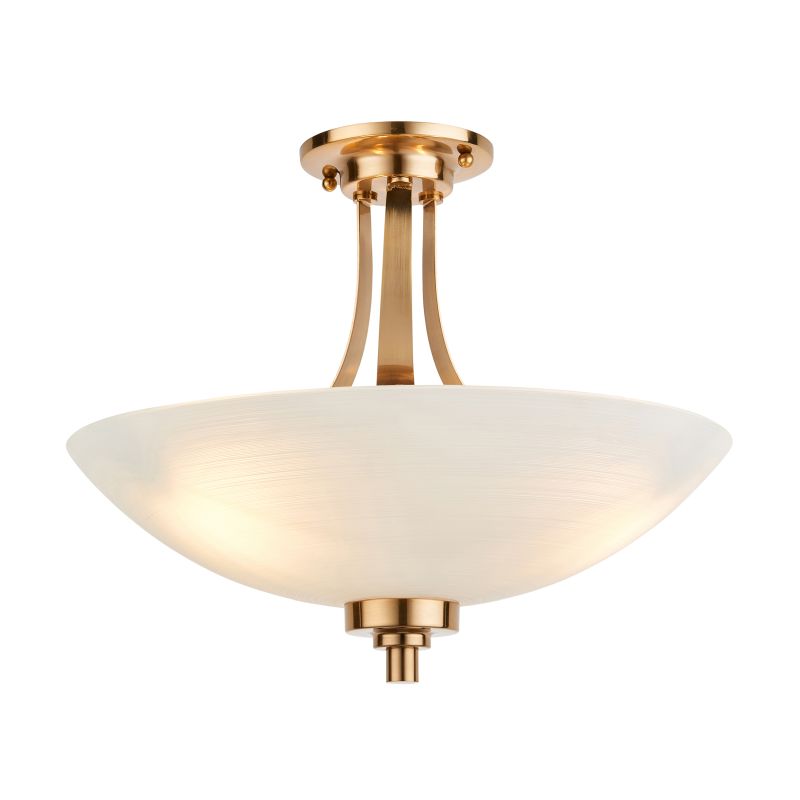 Endon-112438 - Welles - Brushed Aged Brass 3 Light Semi-Flush with White Glass