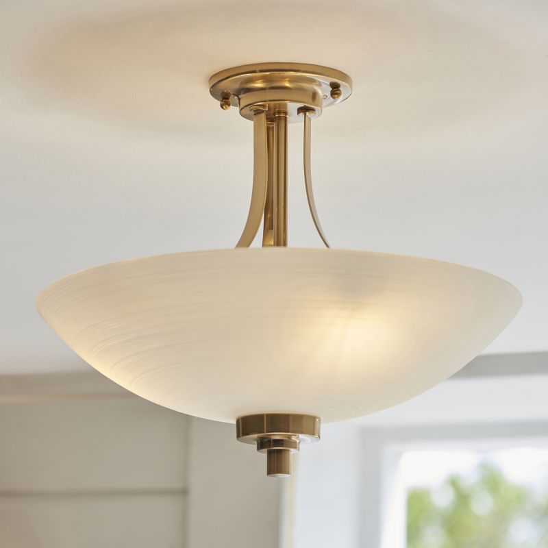 Endon-112438 - Welles - Brushed Aged Brass 3 Light Semi-Flush with White Glass