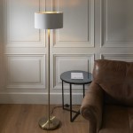 Highclere - Antique Brass Floor Lamp with Vintage White Shade Highclere - Antique Brass Floor Lamp with Vintage White Shade