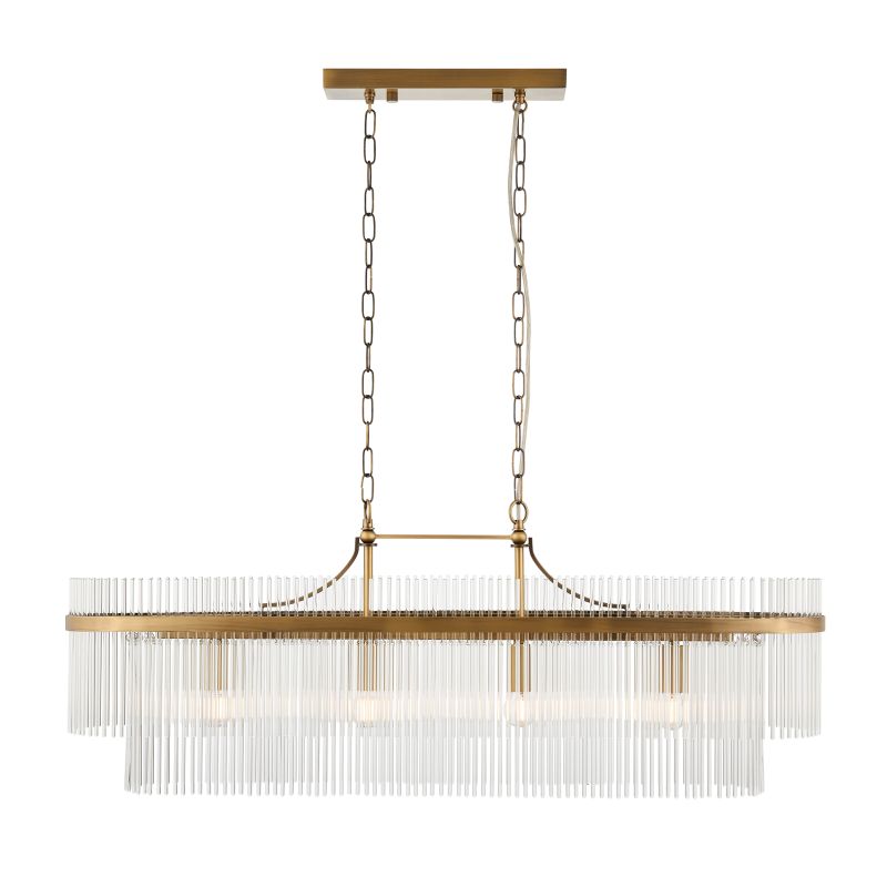 Endon-112573 - Marietta - Antique Brass 4 Light over Island Fitting with Clear Glass Rods