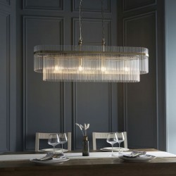 Marietta - Antique Brass 4 Light over Island Fitting with Clear Glass Rods Marietta - Antique Brass 4 Light over Island Fitting with Clear Glass Rods