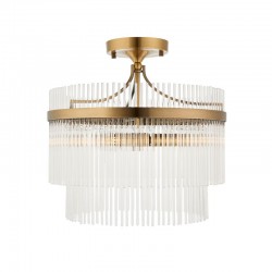 Marietta - Antique Brass 3 Light Semi Flush with Clear Glass Rods Marietta - Antique Brass 3 Light Semi Flush with Clear Glass Rods