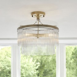 Marietta - Antique Brass 3 Light Semi Flush with Clear Glass Rods Marietta - Antique Brass 3 Light Semi Flush with Clear Glass Rods