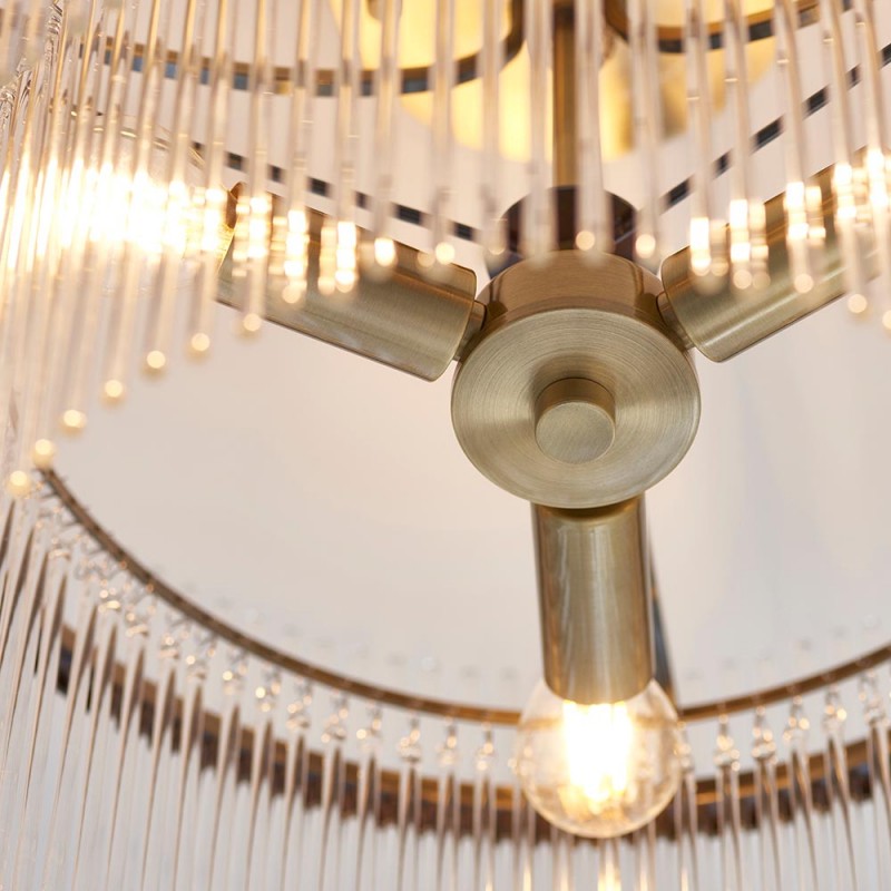 Endon-112575 - Marietta - Antique Brass 3 Light Semi Flush with Clear Glass Rods