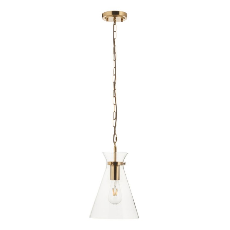 Endon-112859 - Harlow - Brushed Aged Brass Pendant with Clear Glass