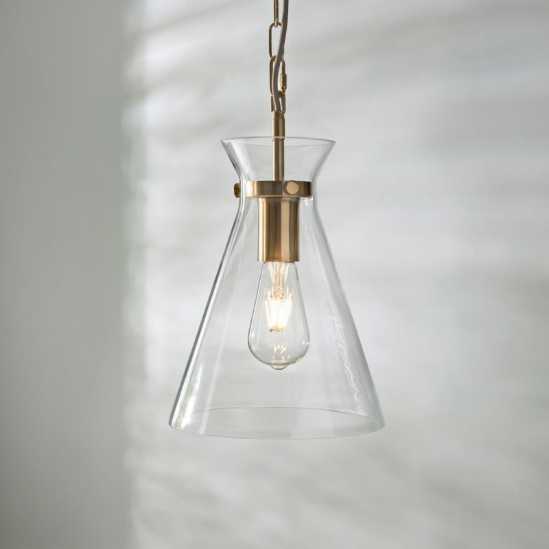 Endon-112859 - Harlow - Brushed Aged Brass Pendant with Clear Glass