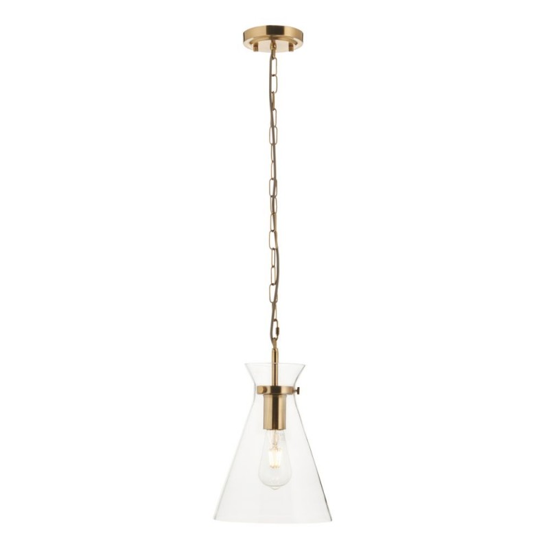 Endon-112859 - Harlow - Brushed Aged Brass Pendant with Clear Glass