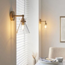 Harlow - Brushed Aged Brass Wall Lamp with Clear Glass