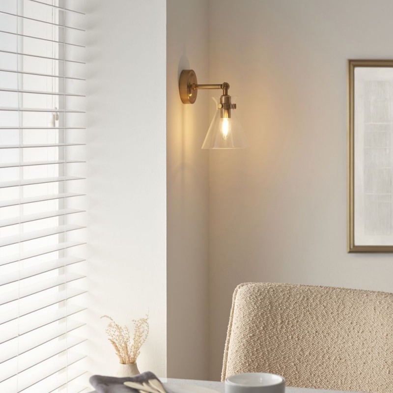 Endon-112861 - Harlow - Brushed Aged Brass Wall Lamp with Clear Glass