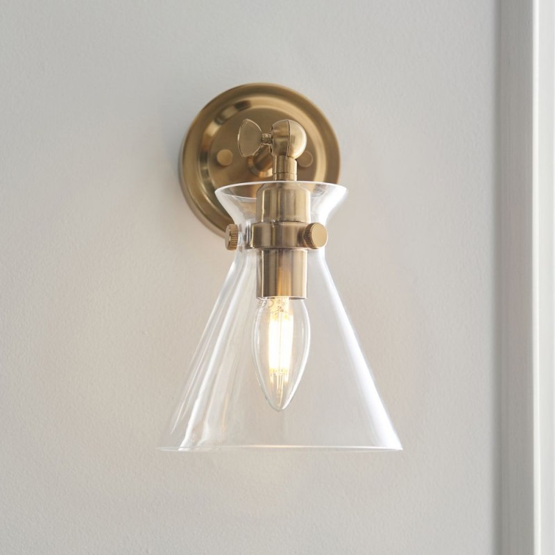 Endon-112861 - Harlow - Brushed Aged Brass Wall Lamp with Clear Glass