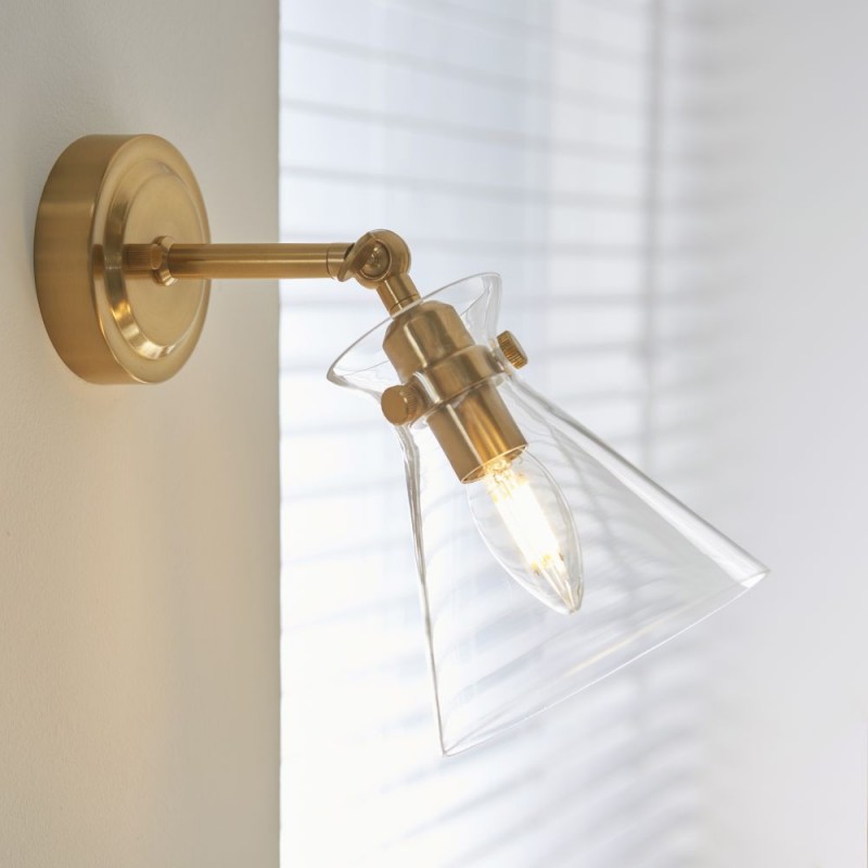 Endon-112861 - Harlow - Brushed Aged Brass Wall Lamp with Clear Glass