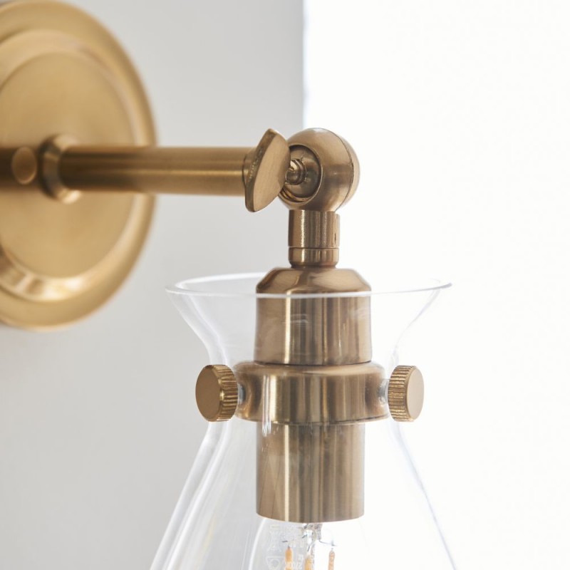 Endon-112861 - Harlow - Brushed Aged Brass Wall Lamp with Clear Glass