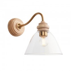 Cotswold - Wooden & Aged Brass Wall Lamp with Clear Glass Cotswold - Wooden & Aged Brass Wall Lamp with Clear Glass