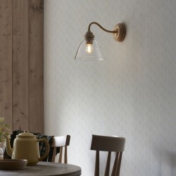 Cotswold - Wooden & Aged Brass Wall Lamp with Clear Glass Cotswold - Wooden & Aged Brass Wall Lamp with Clear Glass
