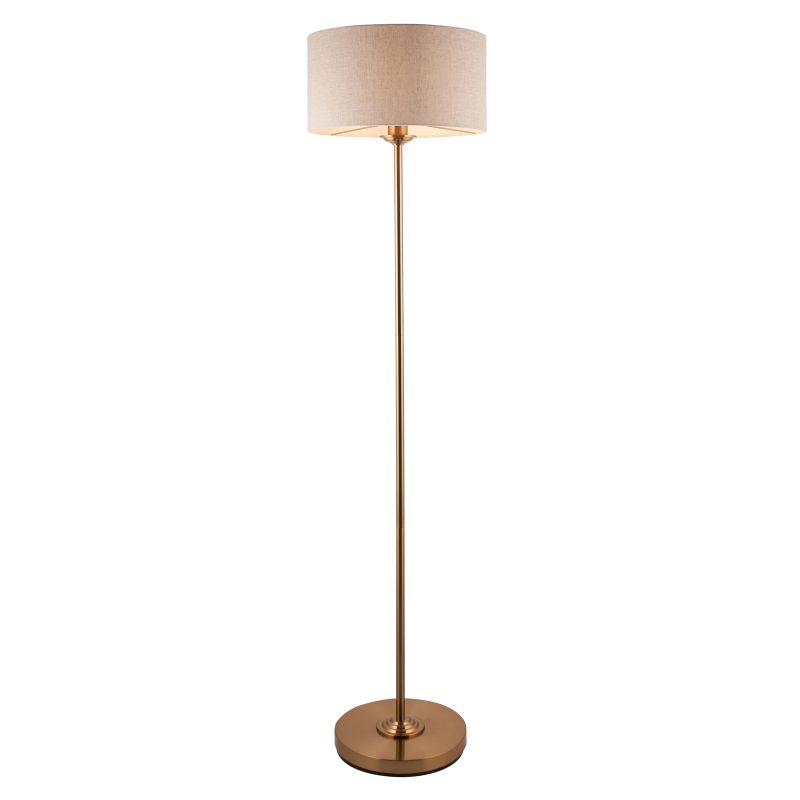 Endon-113461 - Highclere - Vintage Brass Floor Lamp with Natural Linen Shade