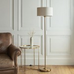 Highclere - Vintage Brass Floor Lamp with Natural Linen Shade Highclere - Vintage Brass Floor Lamp with Natural Linen Shade