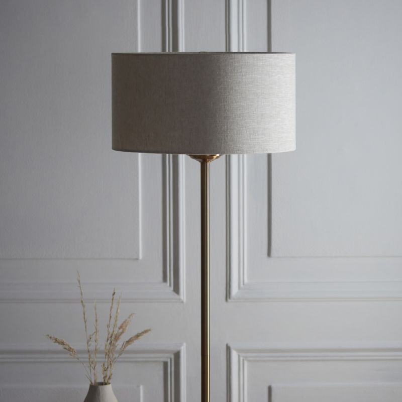 Endon-113461 - Highclere - Vintage Brass Floor Lamp with Natural Linen Shade