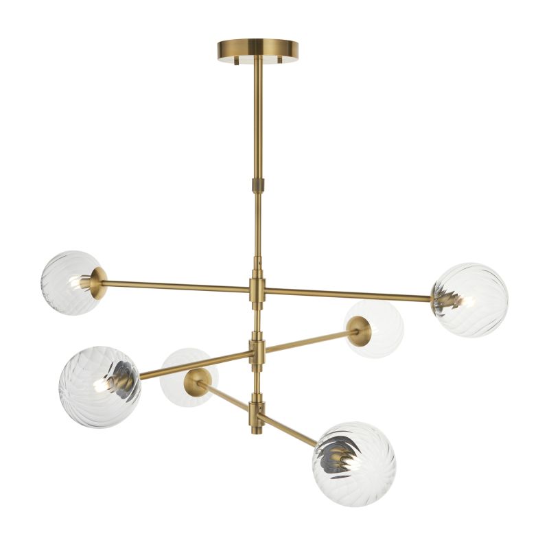 Ambience-114039 - Levisto - Brushed Aged Brass 6 Light Centre Fitting with Twisted Clear Glass