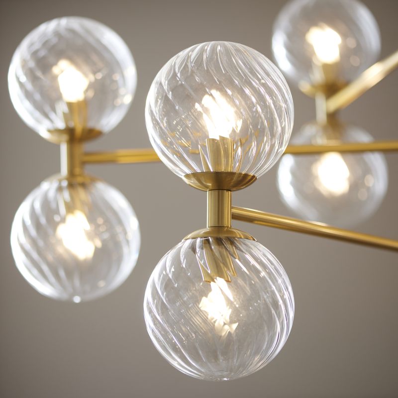 Ambience-114041 - Levisto - Brushed Aged Brass 12 Light Centre Fitting with Twisted Clear Glass