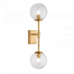 Levisto - Brushed Aged Brass 2 Light Wall Lamp with Twisted Clear Glass Levisto - Brushed Aged Brass 2 Light Wall Lamp with Twisted Clear Glass