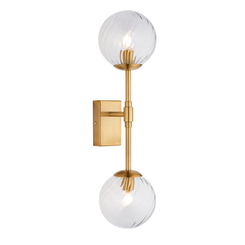 Ambience-114042 - Levisto - Brushed Aged Brass 2 Light Wall Lamp with Twisted Clear Glass