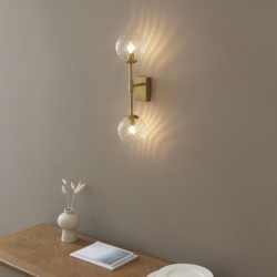 Levisto - Brushed Aged Brass 2 Light Wall Lamp with Twisted Clear Glass Levisto - Brushed Aged Brass 2 Light Wall Lamp with Twisted Clear Glass