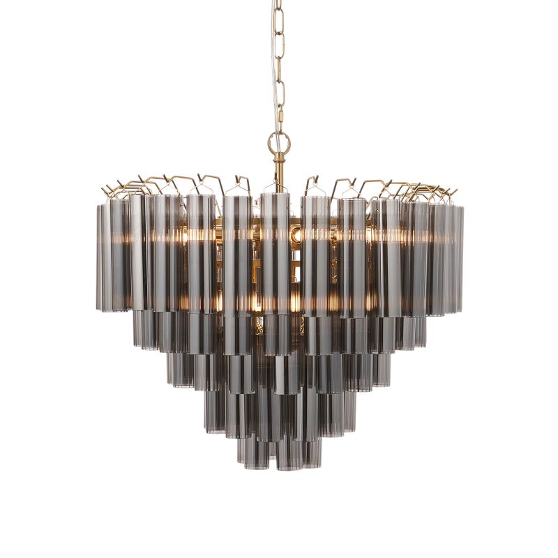 Endon-114197 - Toulouse - Satin Brass 12 Light Centre Fitting with Mirrored Smoked Ribbed Glasses