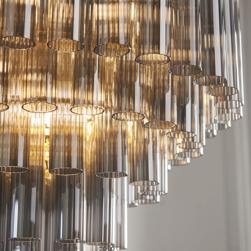 Endon-114197 - Toulouse - Satin Brass 12 Light Centre Fitting with Mirrored Smoked Ribbed Glasses