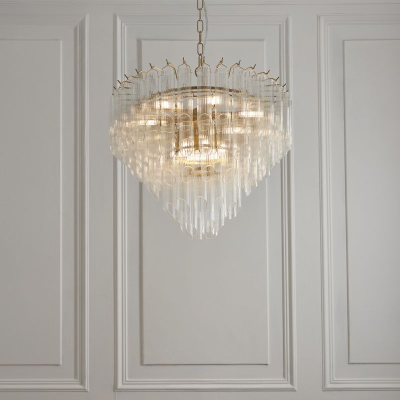 Endon-114198 - Toulouse - Brushed Gold 12 Light Centre Fitting with Clear Angled Ribbed Glasses