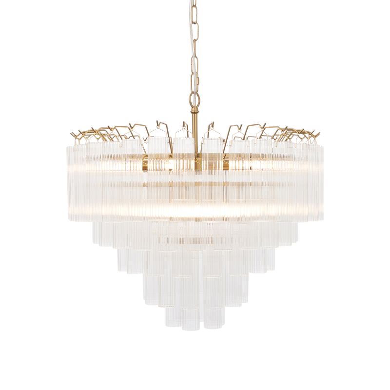 Endon-114199 - Toulouse - Brushed Gold 12 Light Centre Fitting with Clear Ribbed Glasses