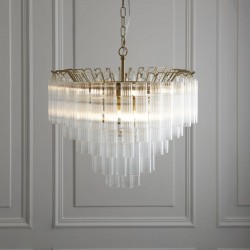 Toulouse - Brushed Gold 12 Light Centre Fitting with Clear Ribbed Glasses Toulouse - Brushed Gold 12 Light Centre Fitting with Clear Ribbed Glasses