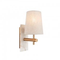 Naomi - Vintage Brass & White Marble Wall Lamp with Linen Shade Naomi - Vintage Brass & White Marble Wall Lamp with Linen Shade