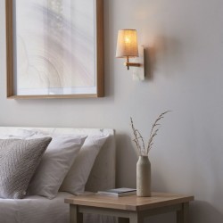 Naomi - Vintage Brass & White Marble Wall Lamp with Linen Shade Naomi - Vintage Brass & White Marble Wall Lamp with Linen Shade