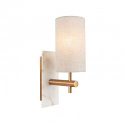 Naomi - Vintage Brass & White Marble Wall Lamp with Linen Shade Naomi - Vintage Brass & White Marble Wall Lamp with Linen Shade