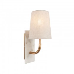 Naomi - Vintage Brass & White Marble Wall Lamp with Linen Shade Naomi - Vintage Brass & White Marble Wall Lamp with Linen Shade
