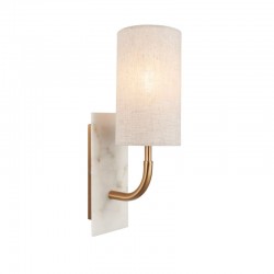 Naomi - Vintage Brass & White Marble Wall Lamp with Linen Shade Naomi - Vintage Brass & White Marble Wall Lamp with Linen Shade