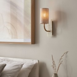 Naomi - Vintage Brass & White Marble Wall Lamp with Linen Shade Naomi - Vintage Brass & White Marble Wall Lamp with Linen Shade