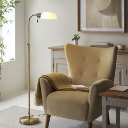 Pharmacy - Antique Brass Floor Lamp with Opal Glass