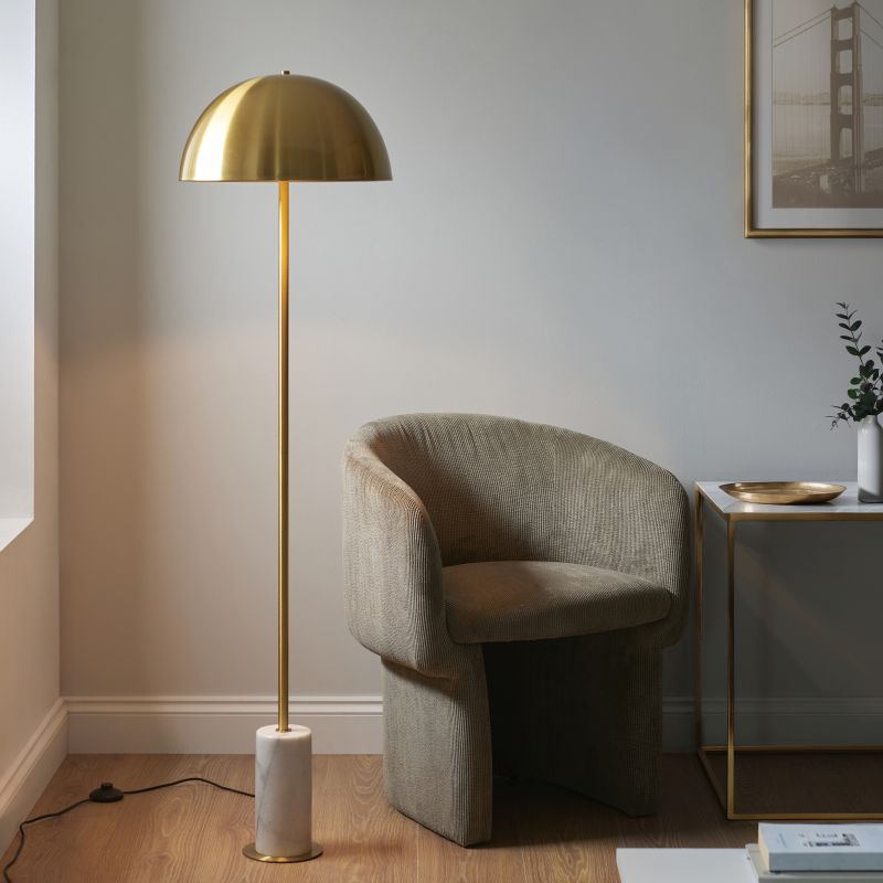 Ambience-114208 - Marble - Brushed Aged Brass & White Marble Floor Lamp