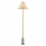 Marble - Brushed Aged Brass & White Marble Floor Lamp with Natural Linen Shade Marble - Brushed Aged Brass & White Marble Floor Lamp with Natural Linen Shade