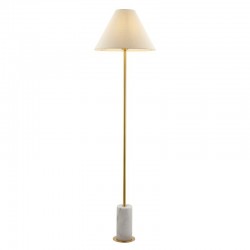 Marble - Brushed Aged Brass & White Marble Floor Lamp with Natural Linen Shade Marble - Brushed Aged Brass & White Marble Floor Lamp with Natural Linen Shade
