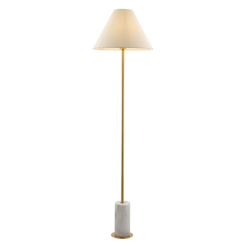 Ambience-114209 - Marble - Brushed Aged Brass & White Marble Floor Lamp with Natural Linen Shade