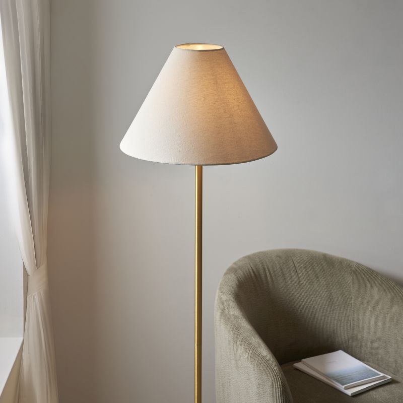 Ambience-114209 - Marble - Brushed Aged Brass & White Marble Floor Lamp with Natural Linen Shade