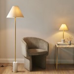 Marble - Brushed Aged Brass & White Marble Floor Lamp with Natural Linen Shade Marble - Brushed Aged Brass & White Marble Floor Lamp with Natural Linen Shade