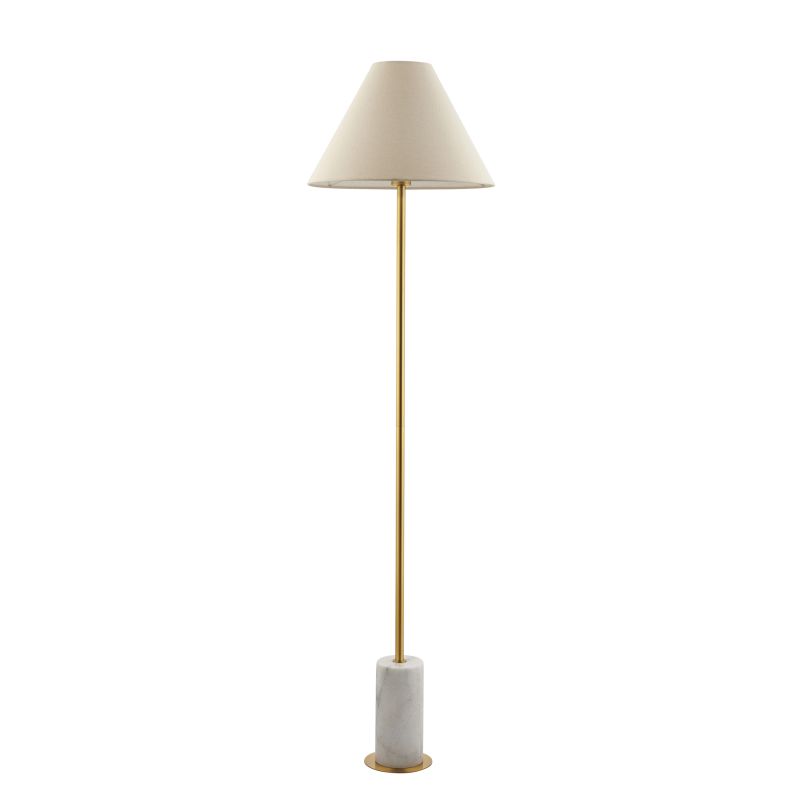 Ambience-114209 - Marble - Brushed Aged Brass & White Marble Floor Lamp with Natural Linen Shade