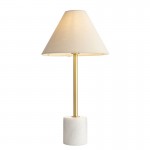 Marble - Brushed Aged Brass & White Marble Table Lamp with Natural Linen Shade