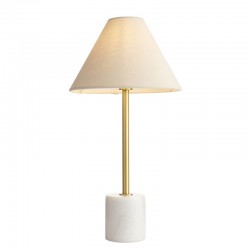 Marble - Brushed Aged Brass & White Marble Table Lamp with Natural Linen Shade Marble - Brushed Aged Brass & White Marble Table Lamp with Natural Linen Shade