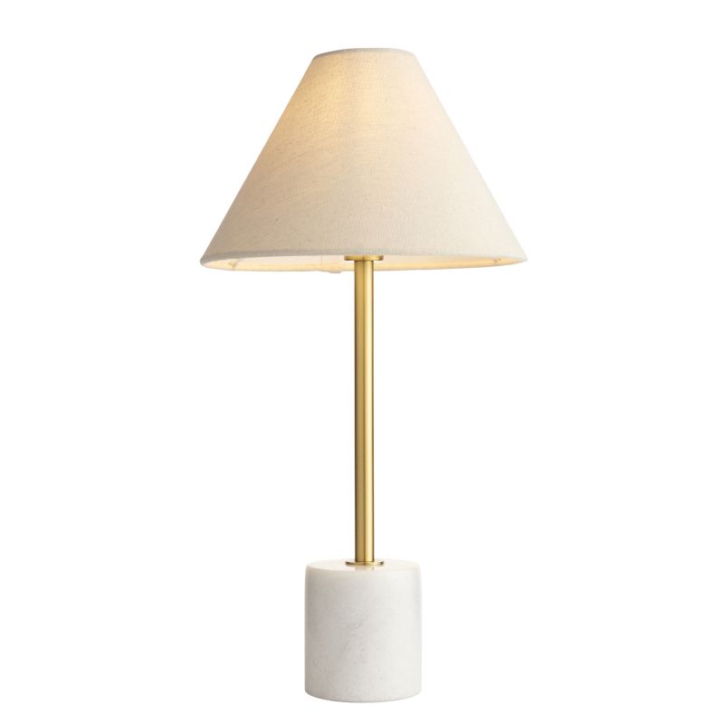 Ambience-114211 - Marble - Brushed Aged Brass & White Marble Table Lamp with Natural Linen Shade