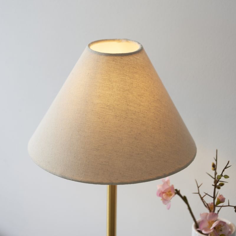 Ambience-114211 - Marble - Brushed Aged Brass & White Marble Table Lamp with Natural Linen Shade